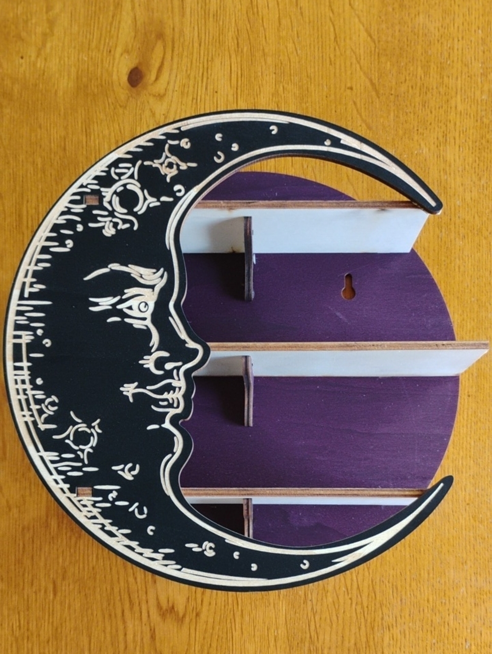 Moon Wall Shelf Crescent Shape Wooden With 3 Shelves 10"x10"x3"